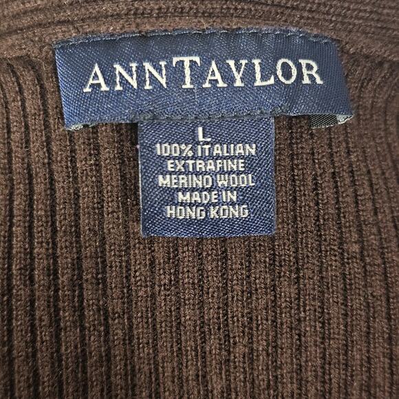 Ann Taylor Merino Wool Brown Cardigan Sz Lg Minimalist Classic Y2K Old Money - Picture 4 of 4
